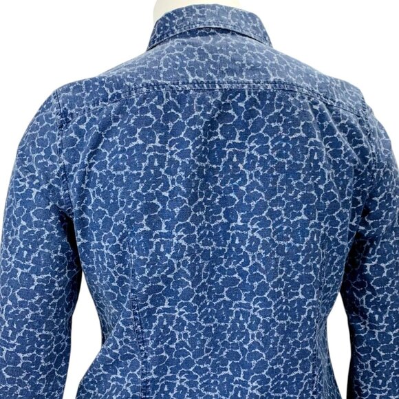 Talbots Womens Chambray Shirt Button Front Blue Animal Print Roll Sleeve Size 14 - Picture 8 of 12